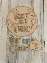 Load image into Gallery viewer, Trick or Treat/Out of Candy reversible door sign.