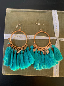 Teal Tassels Earrings